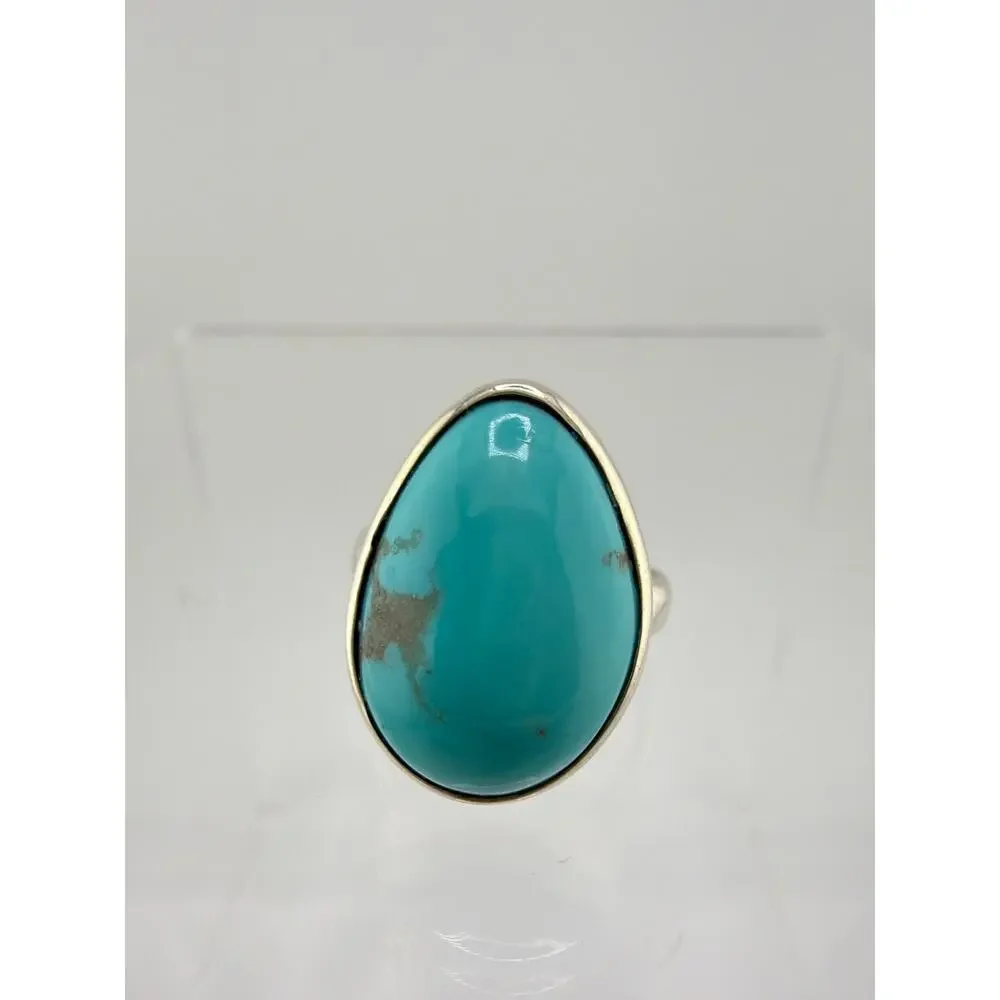 Handcrafted 925 Sterling Silver Teardrop Turquoise Ring Size 8.5
